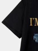 Baskılı Oversize Bisiklet Yaka T-shirt - Siyah resmi